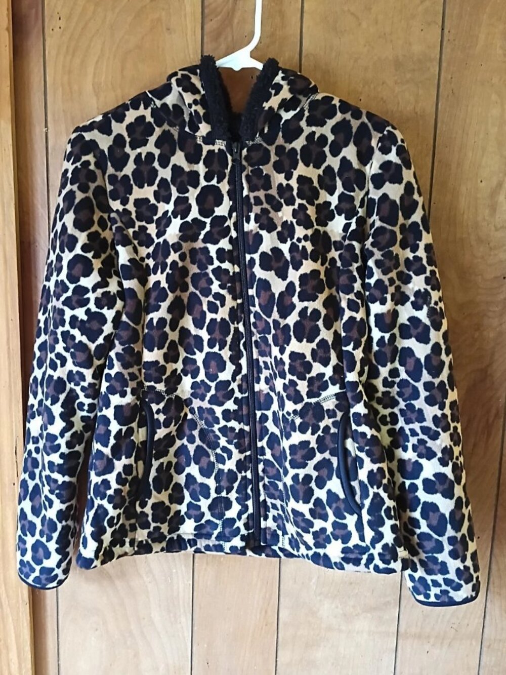 Faded Glory Leopard Print Zip Up Hooded Jacket Fleece Lined Size Small